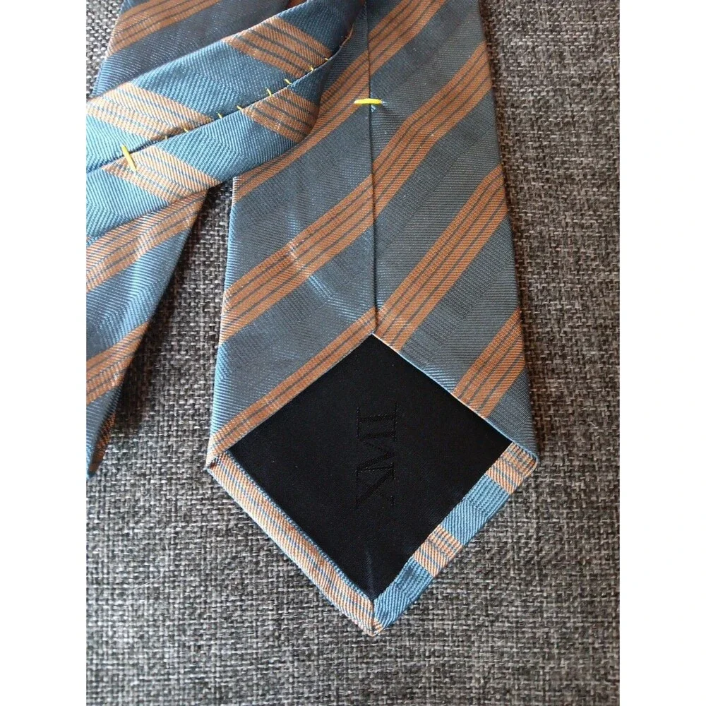 Tie 70s 80s 90s Y2K Mens XMI silk Blue Beige Stripe 4 Wide 60 Long